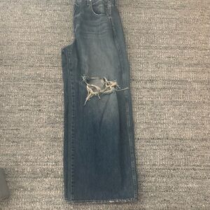 AMO Frida Wide Leg Jeans Ripped Classic Denim